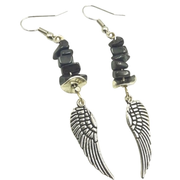 Genuine Hematite angel wings dangly earrings - Picture 3 of 7